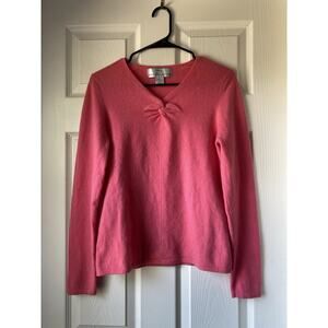 Precious Fibers 100% Cashmere V-Neck Sweater Pink Women’s Size S Soft Preppy